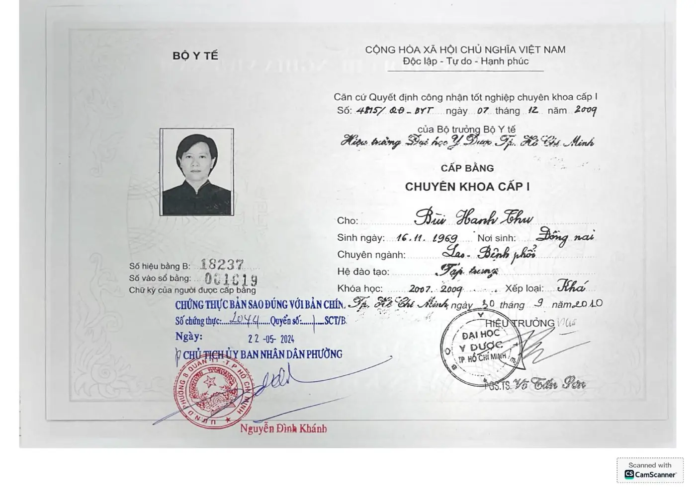 Bằng Chuyên khoa cấp I – Bùi Hạnh Thu